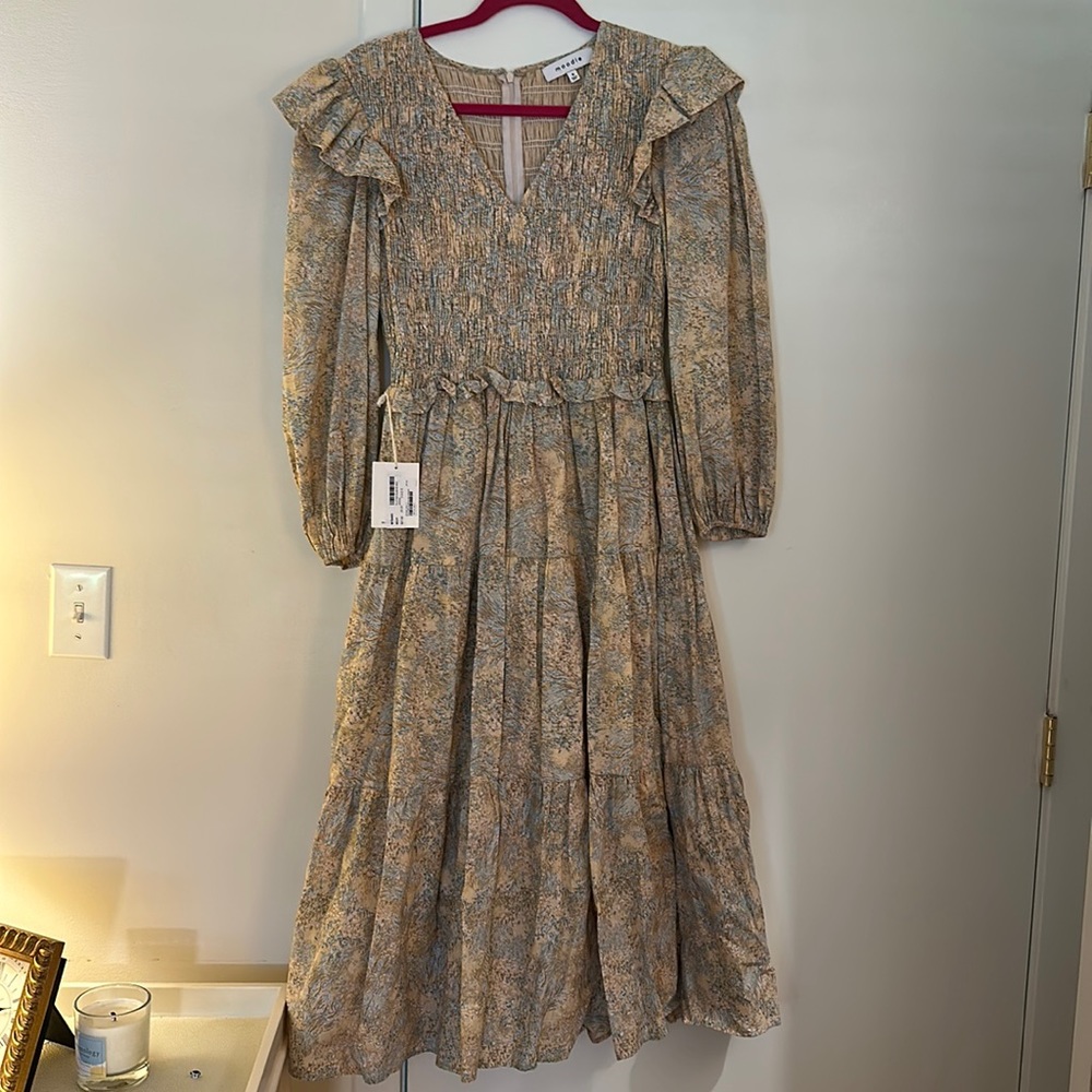 Cottagecore tiered smocked dress long sleeve small NWT SS23 moodie